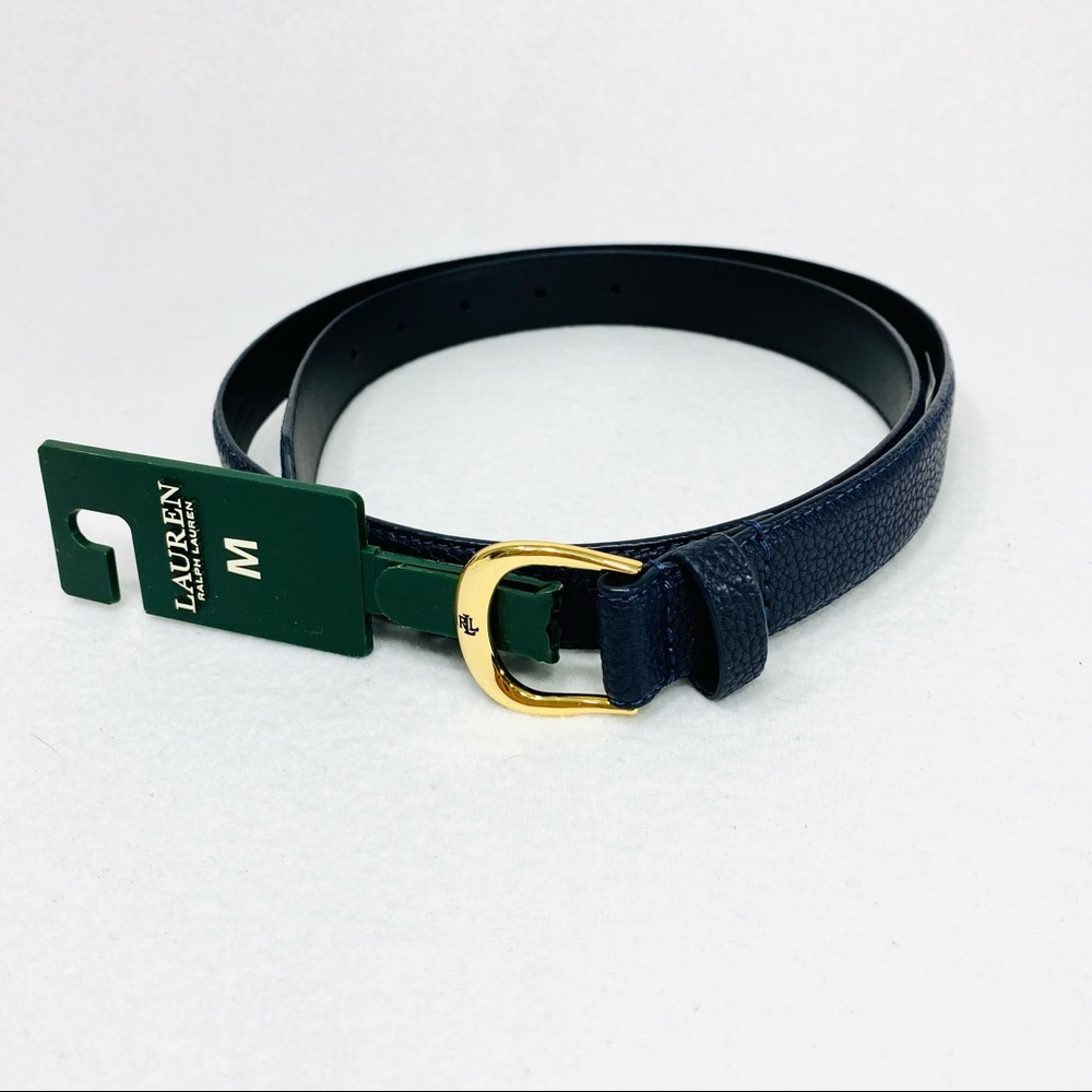 Lauren Ralph Lauren Kenton Dark Navy Leather Belt - M - NWT